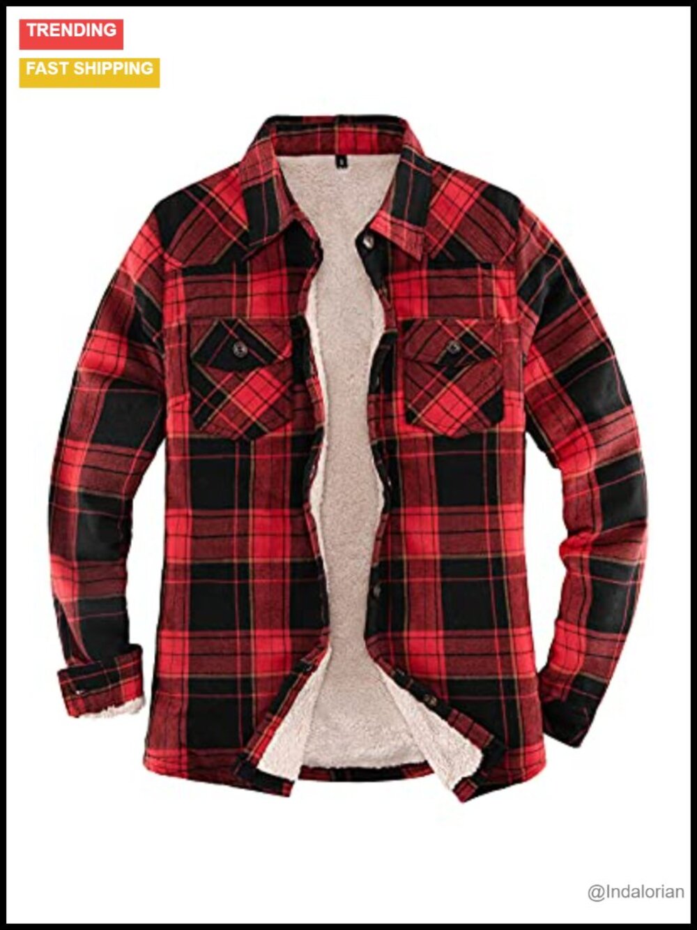 Sherpa Lined Flannel Jacket with Hand Pockets, Full Sherpa Coverage, Plaid